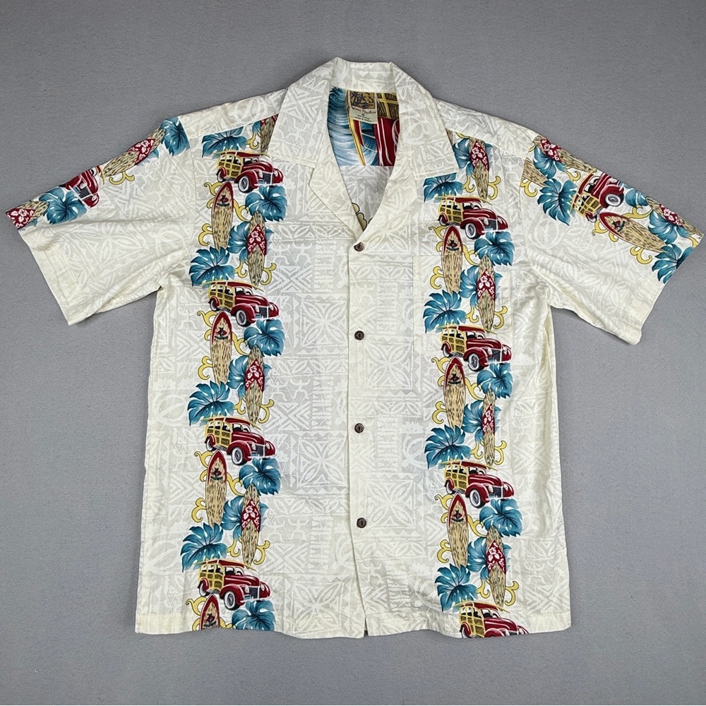 Vintage Winnie Fashion Hawaiian Shirt M Woodie Surf Car Made Hawaii Cotton